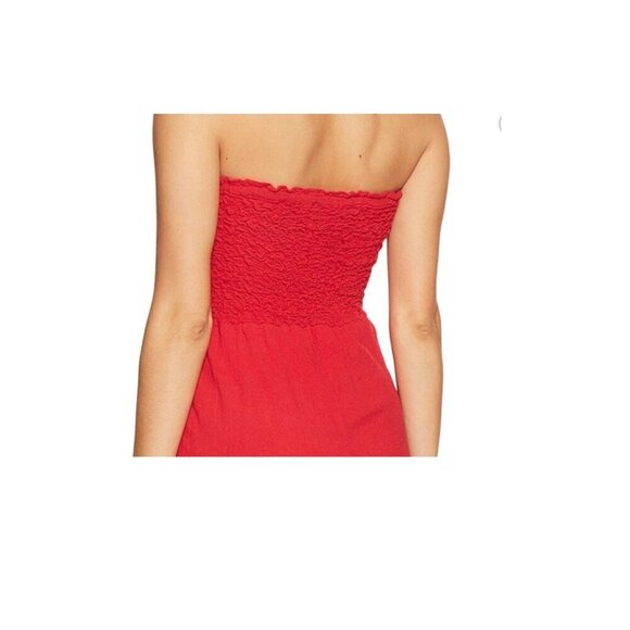 Free People Karan Strapless Smocked Jumpsuit Romper Red Size XS Boho Floral - Picture 10 of 15